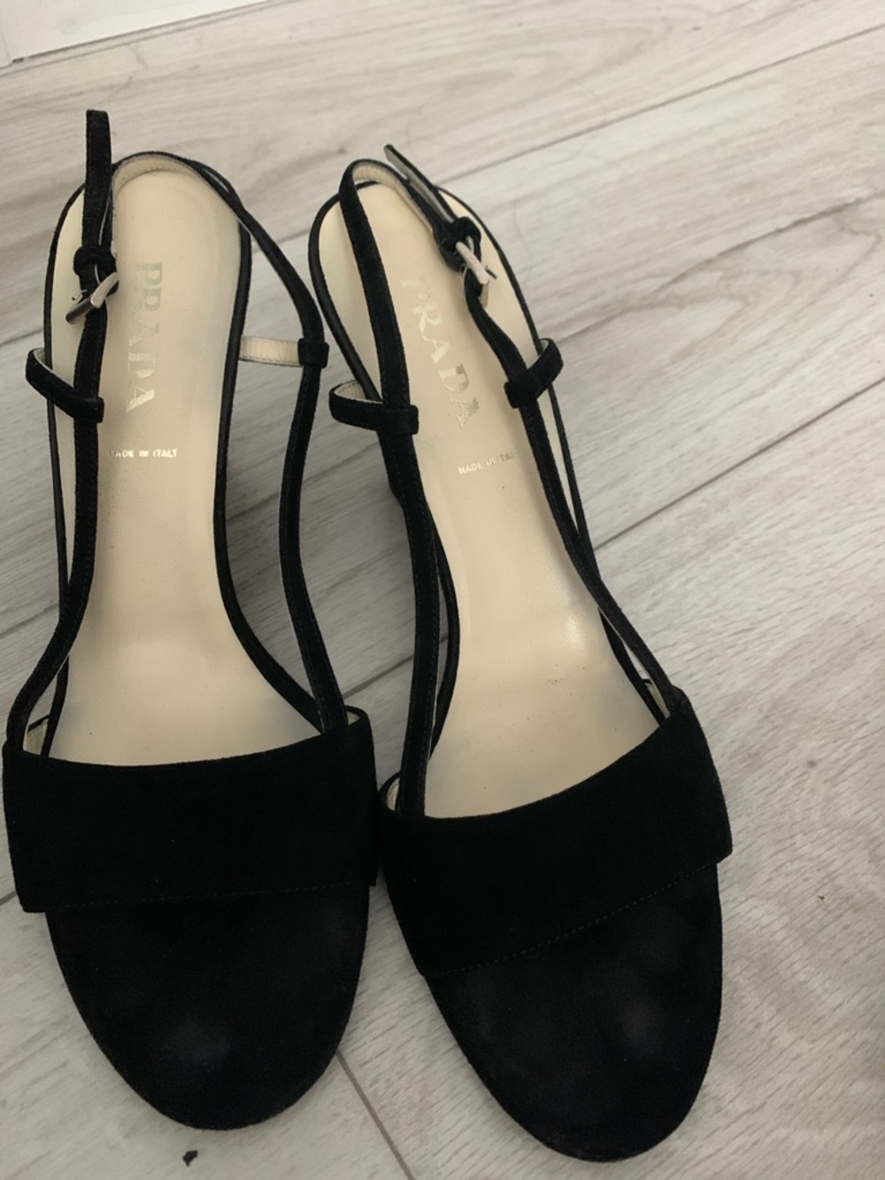Prada Black Suede Slingback Open-Toe Heels - Picture 1 of 9